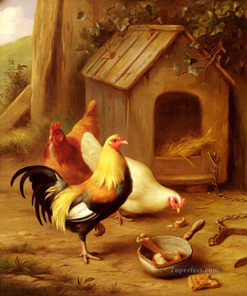 ハント・エドガー 1870 1955 鶏に餌をやる油絵